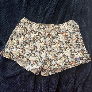 Patagonia Women's Floral Athletic Shorts - Black and Orange